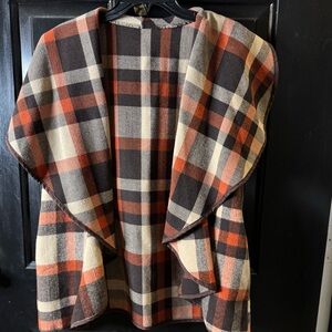 Fall Plaid Open Front Poncho